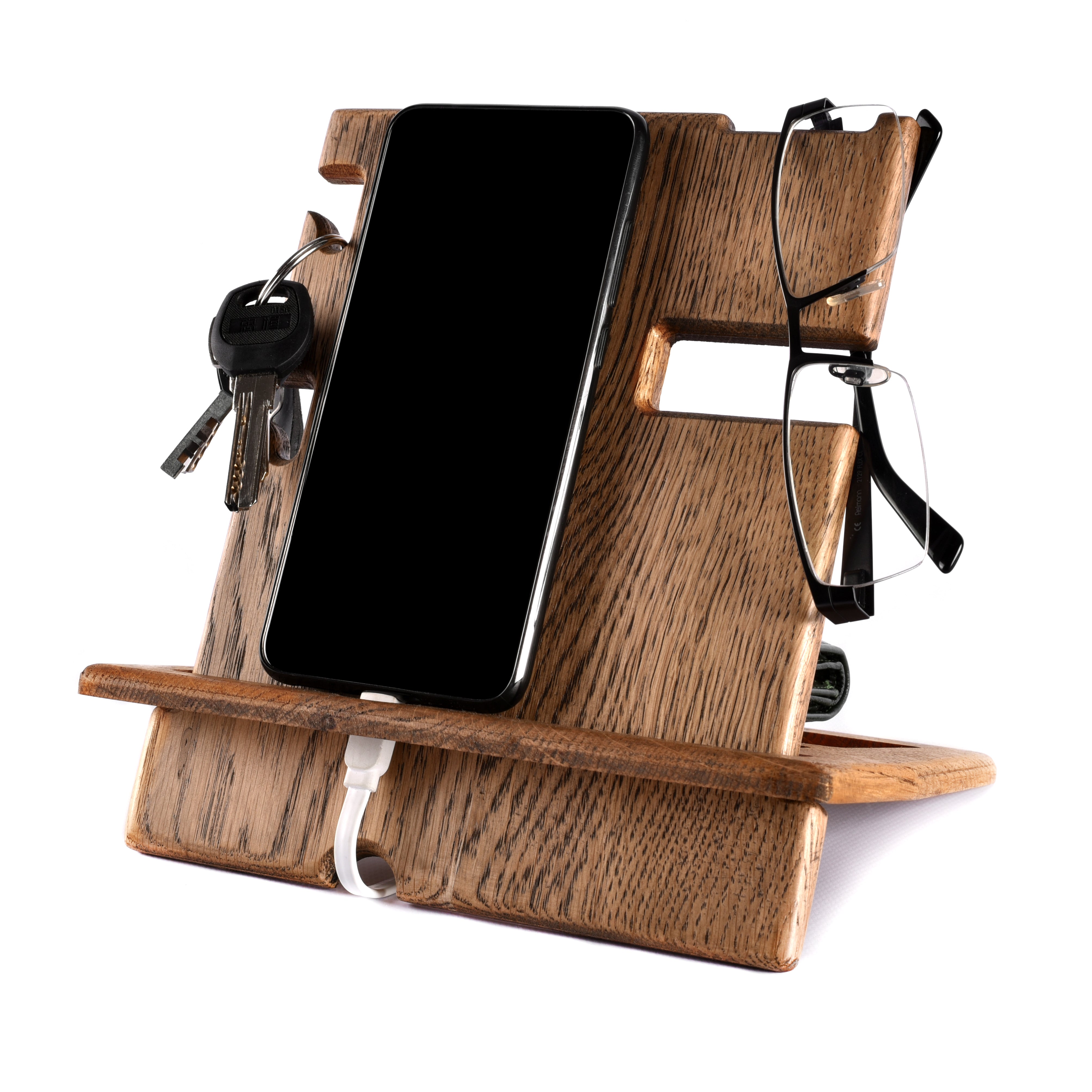 Buy Wood Desk Organizer Phone Stand Walnut Men's Gift Compatible